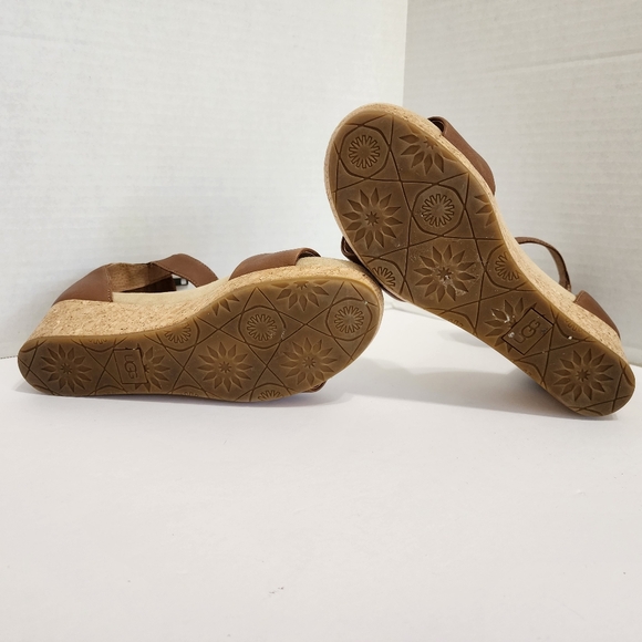 UGG Zoe II Wedge Sandals Leather Cork Ankle Strap Brown Boho 7.5 - Picture 6 of 14